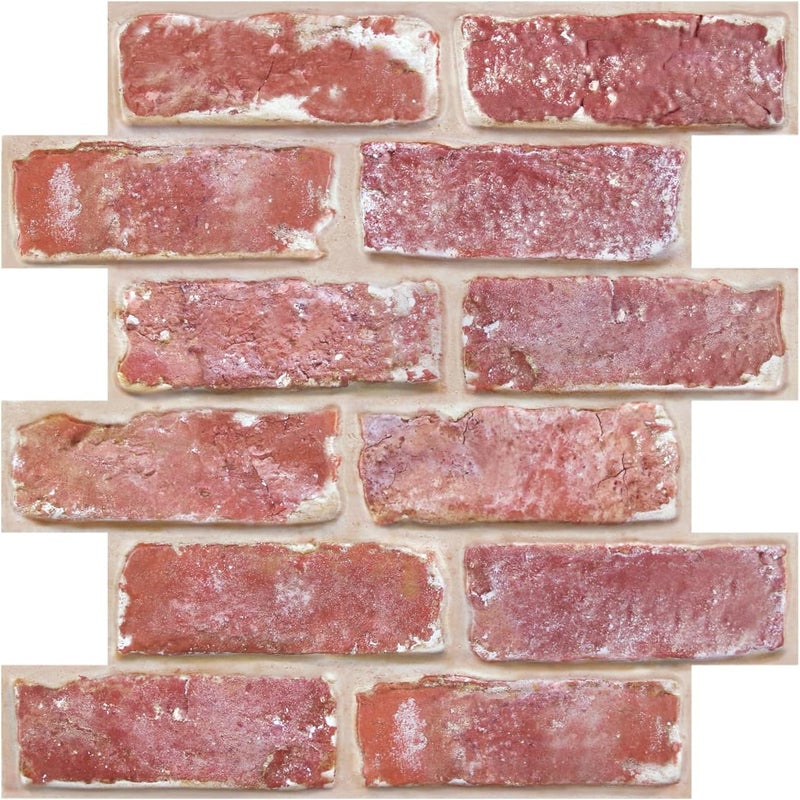 COMSTICKC 3D Red Brick Wall Panel, Peel and Stick Brick Panels, 10 Pcs of 11.8"X11.8" Small Size Thin PVC Faux Brick Self Adhesive Fake Brick Backsplash Kitchen Living Room, Paintable - Image 1